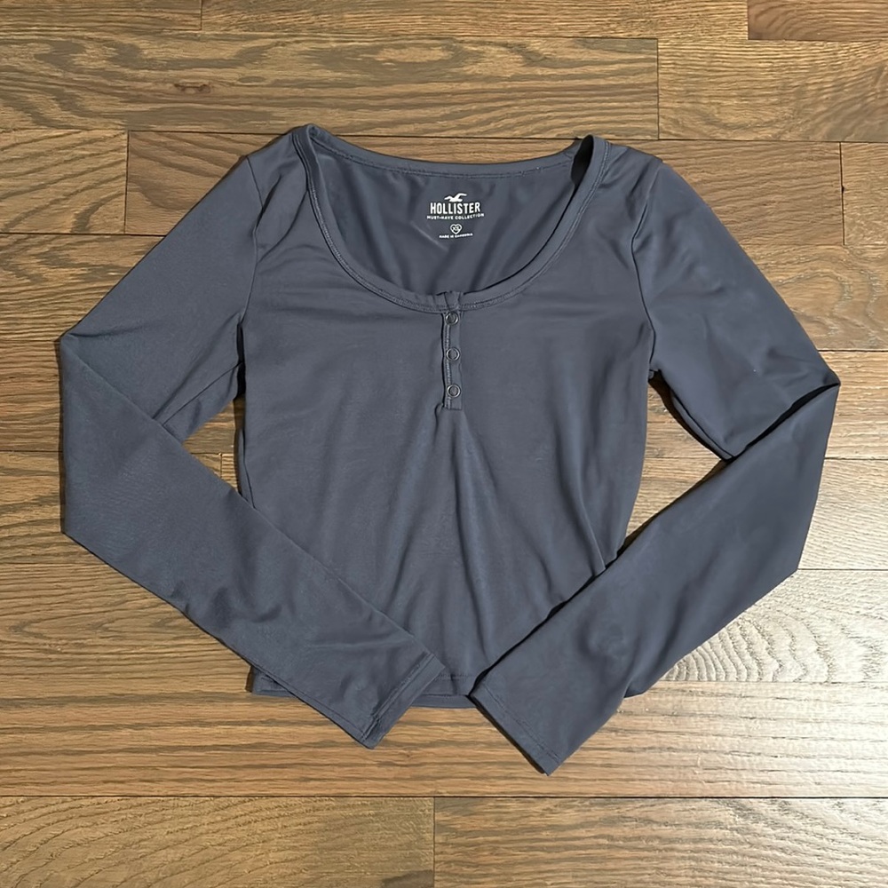 Hollister Blue Navy Henley Long Sleeve Size XS